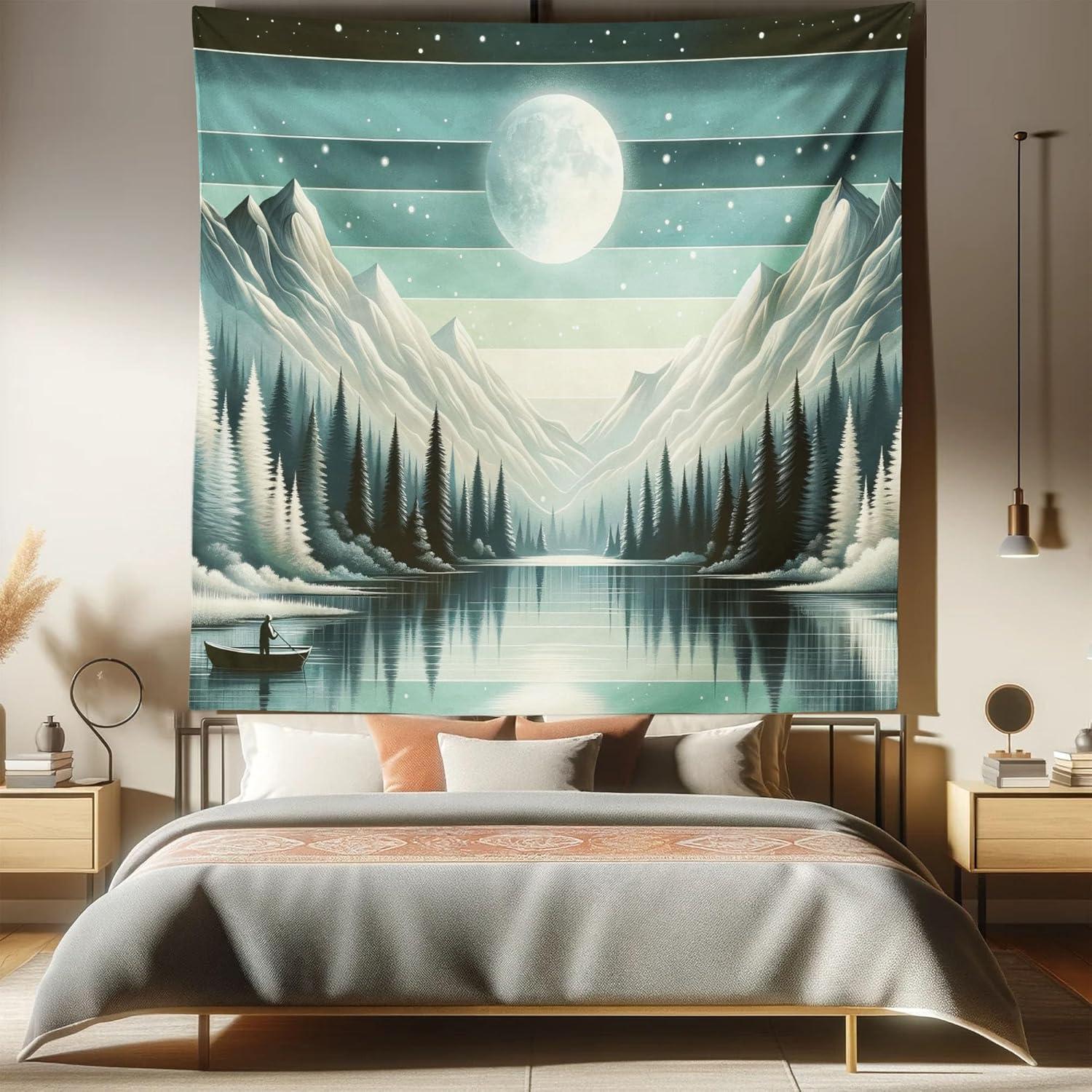 imageAmbesonne Hippie Tapestry Modern Scandi Crescent with Boho Floral and Leaves Greenery Black Cat Fabric Wall Hanging Decor for Bedroom Living Room Dorm 30quot X 45quot Grey Yellow Charcoal GreySeafoam Laurel Green