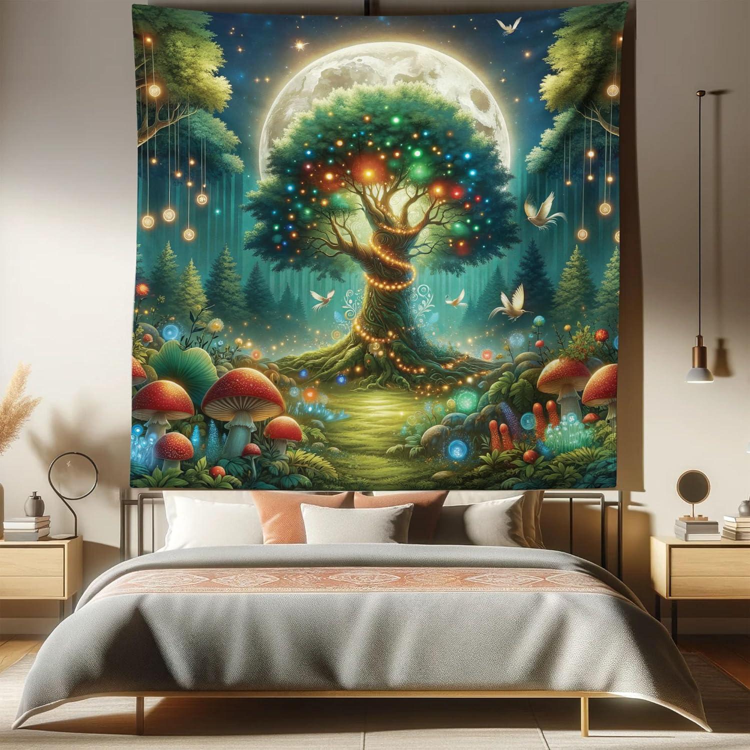 imageAmbesonne Hippie Tapestry Modern Scandi Crescent with Boho Floral and Leaves Greenery Black Cat Fabric Wall Hanging Decor for Bedroom Living Room Dorm 30quot X 45quot Grey Yellow Charcoal GreyRedwood Olive Green