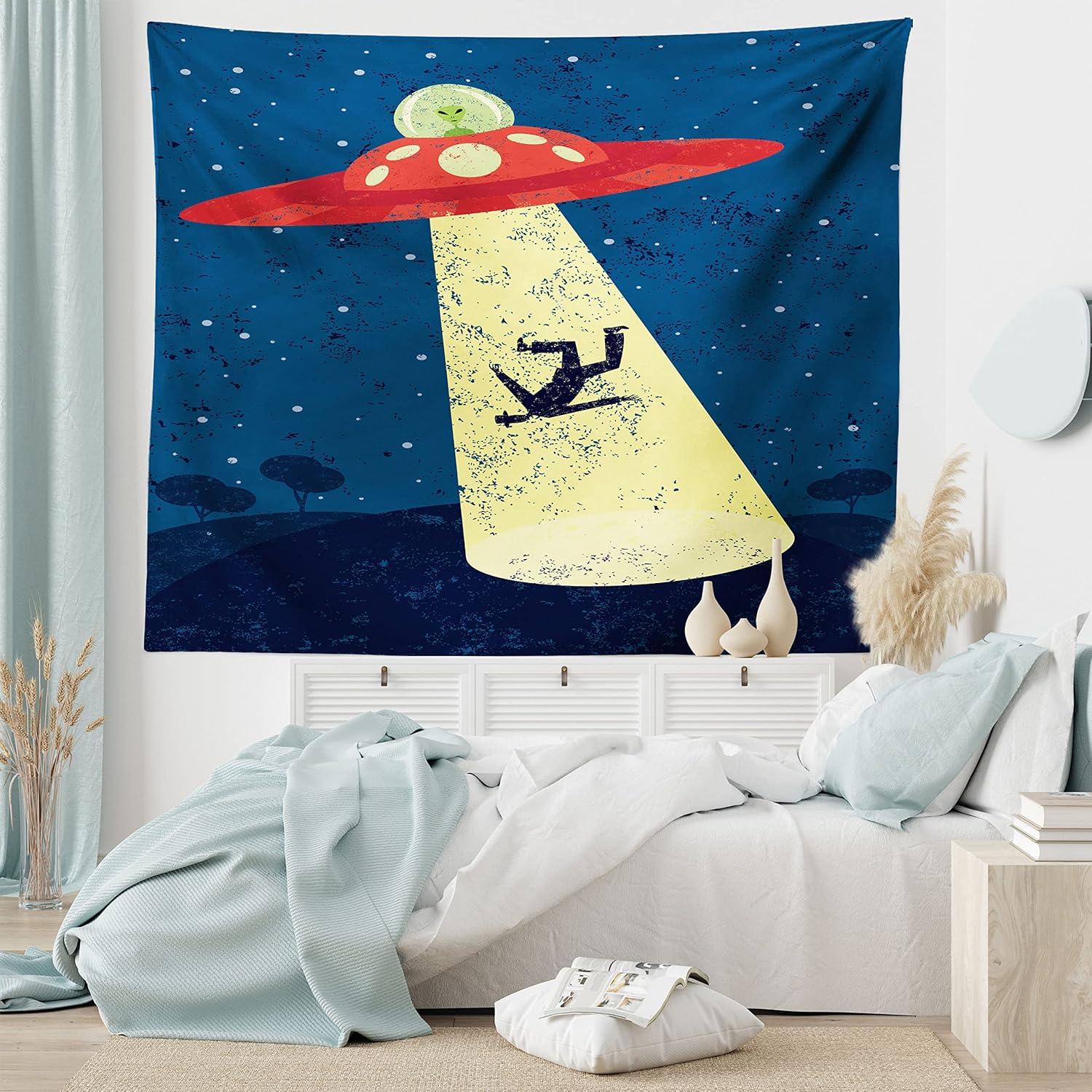 imageAmbesonne Hippie Tapestry Modern Scandi Crescent with Boho Floral and Leaves Greenery Black Cat Fabric Wall Hanging Decor for Bedroom Living Room Dorm 30quot X 45quot Grey Yellow Charcoal GreyBlue and Yellow