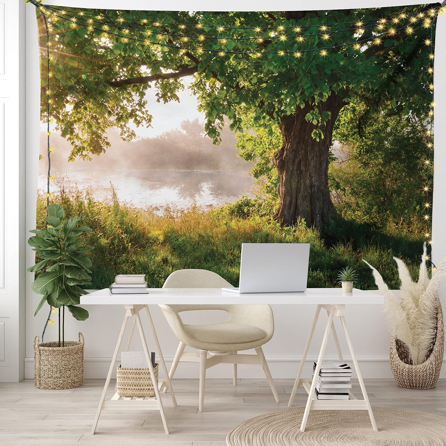 imageAmbesonne Hippie Tapestry Modern Scandi Crescent with Boho Floral and Leaves Greenery Black Cat Fabric Wall Hanging Decor for Bedroom Living Room Dorm 30quot X 45quot Grey Yellow Charcoal GreyBrown Green Dust