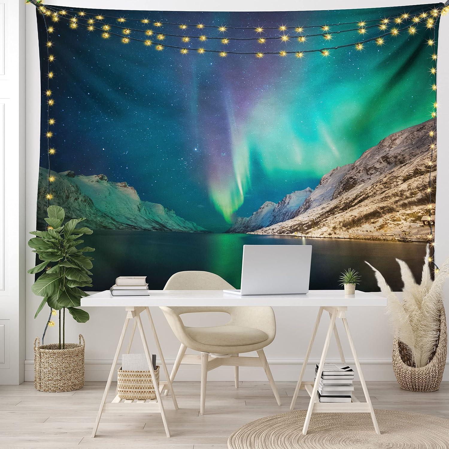 imageAmbesonne Hippie Tapestry Modern Scandi Crescent with Boho Floral and Leaves Greenery Black Cat Fabric Wall Hanging Decor for Bedroom Living Room Dorm 30quot X 45quot Grey Yellow Charcoal GreyJade Green