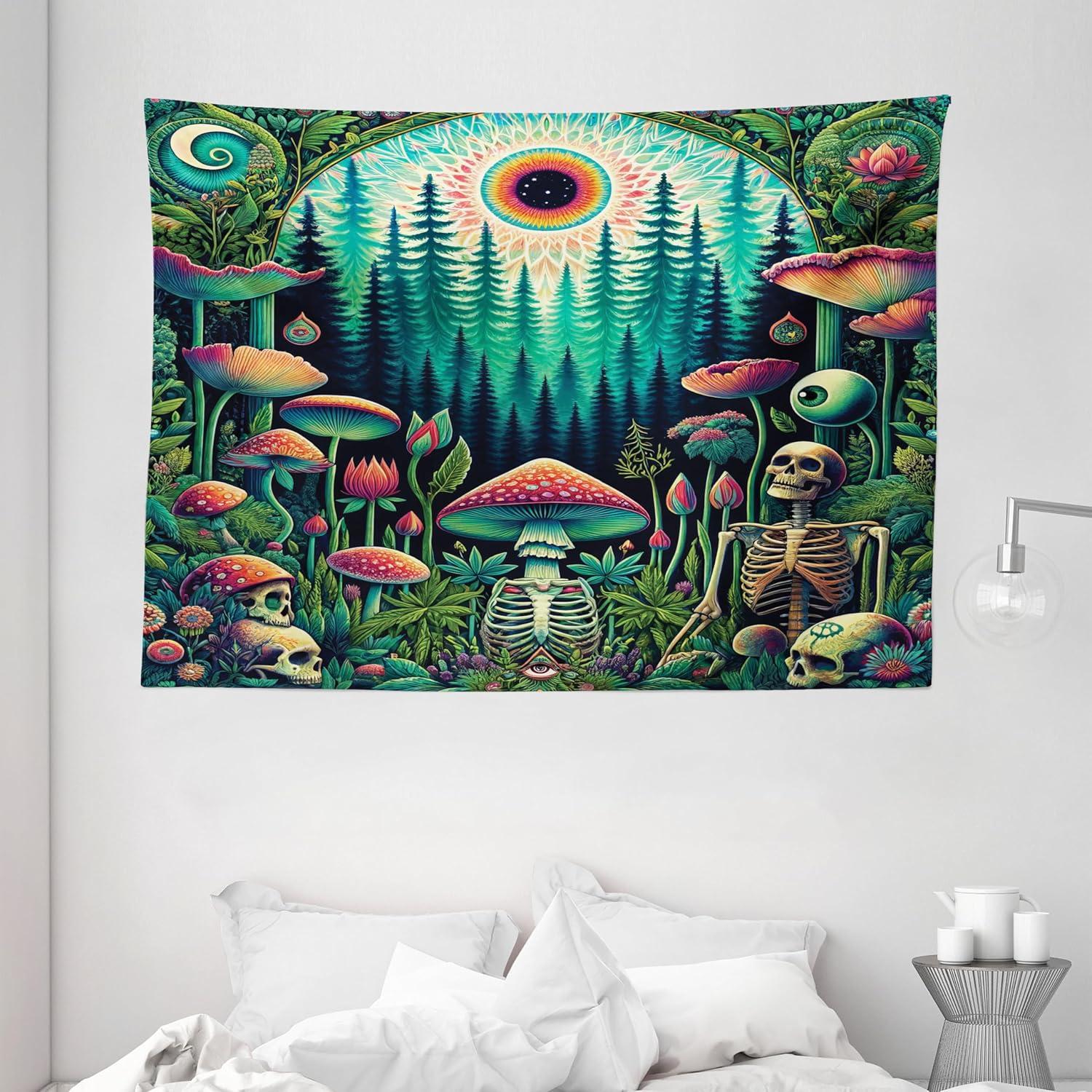 imageAmbesonne Hippie Tapestry Modern Scandi Crescent with Boho Floral and Leaves Greenery Black Cat Fabric Wall Hanging Decor for Bedroom Living Room Dorm 30quot X 45quot Grey Yellow Charcoal GreyFern Green Seafoam Coral
