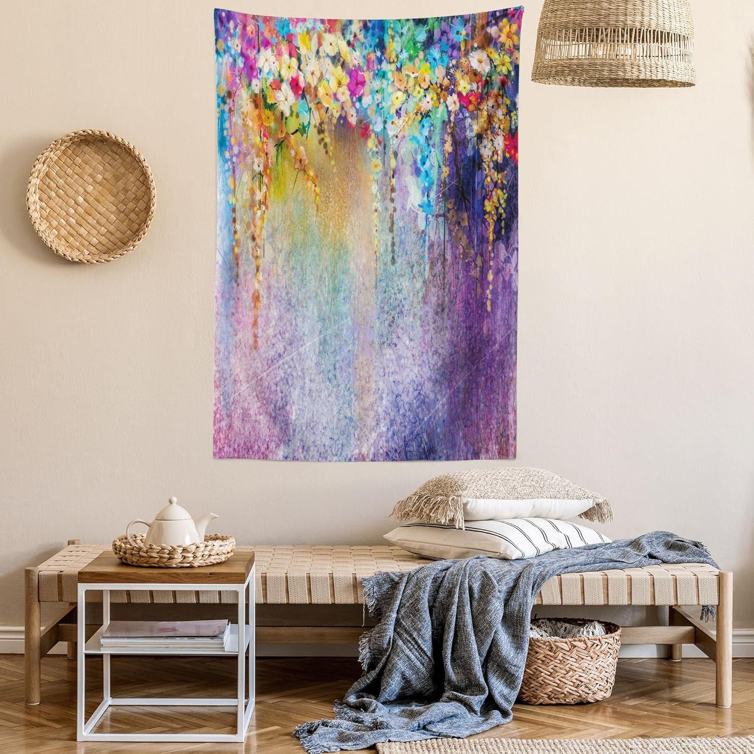 imageAmbesonne Hippie Tapestry Modern Scandi Crescent with Boho Floral and Leaves Greenery Black Cat Fabric Wall Hanging Decor for Bedroom Living Room Dorm 30quot X 45quot Grey Yellow Charcoal GreyBlue Purple