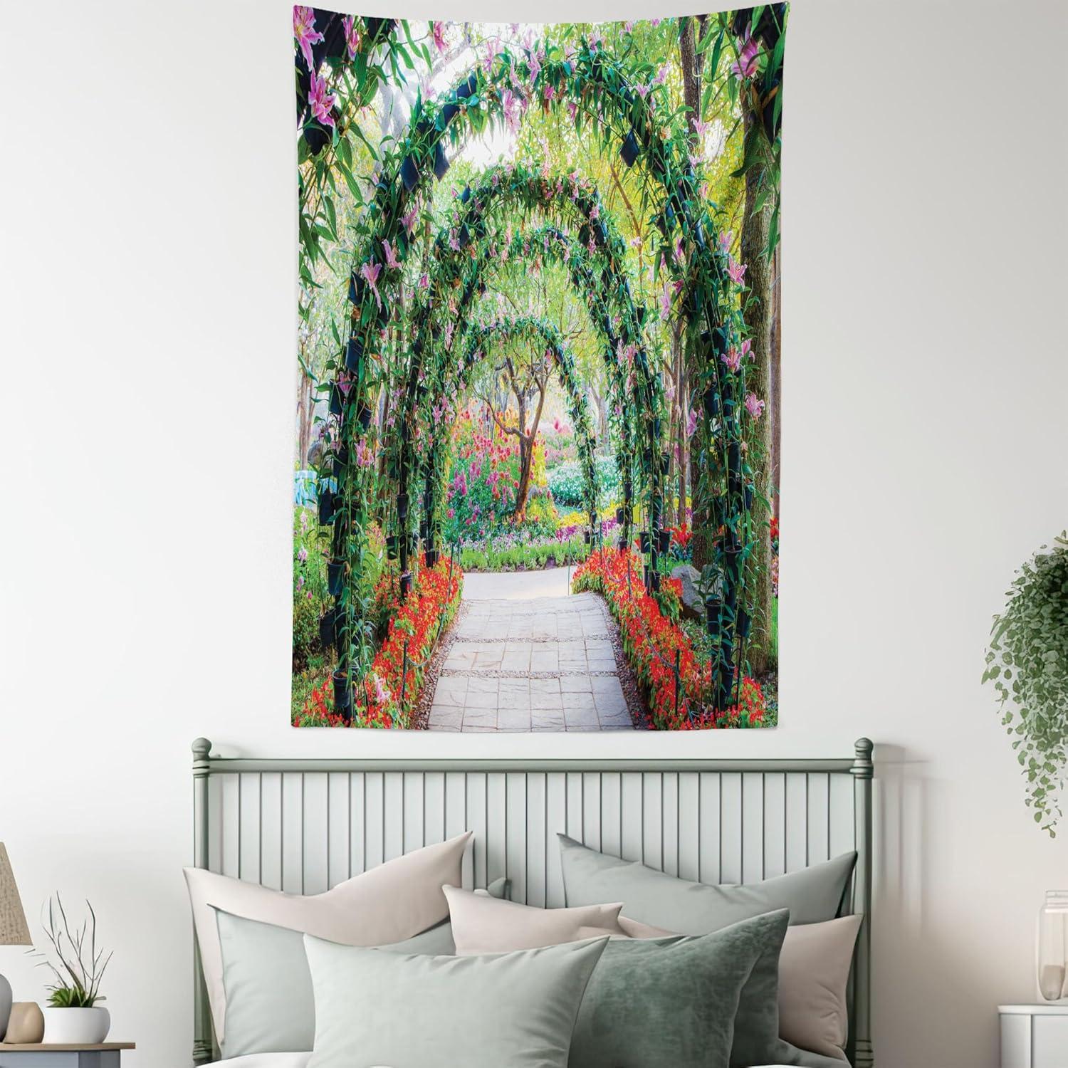 imageAmbesonne Hippie Tapestry Modern Scandi Crescent with Boho Floral and Leaves Greenery Black Cat Fabric Wall Hanging Decor for Bedroom Living Room Dorm 30quot X 45quot Grey Yellow Charcoal GreyGreen Red