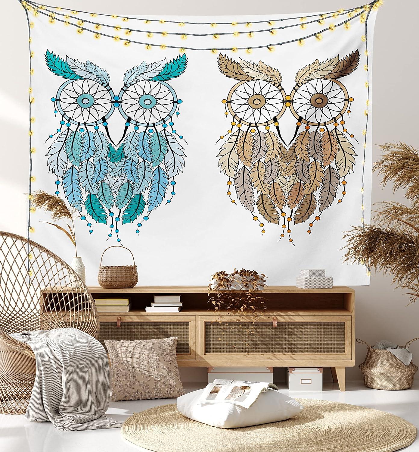 imageAmbesonne Hippie Tapestry Modern Scandi Crescent with Boho Floral and Leaves Greenery Black Cat Fabric Wall Hanging Decor for Bedroom Living Room Dorm 30quot X 45quot Grey Yellow Charcoal GreyCream White Teal
