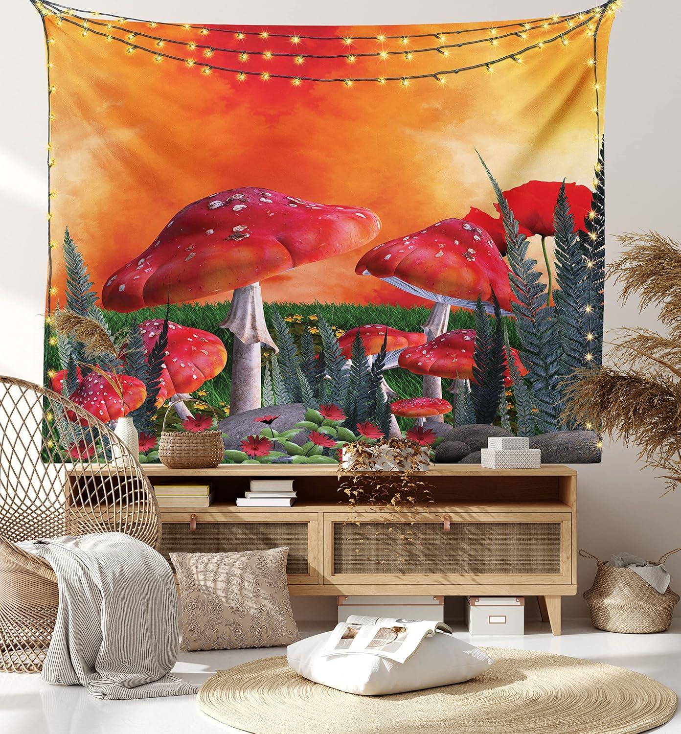 imageAmbesonne Hippie Tapestry Modern Scandi Crescent with Boho Floral and Leaves Greenery Black Cat Fabric Wall Hanging Decor for Bedroom Living Room Dorm 30quot X 45quot Grey Yellow Charcoal GreyOrange Red Taupe