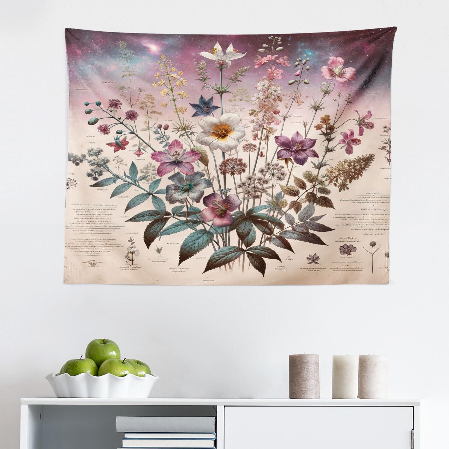 imageAmbesonne Hippie Tapestry Modern Scandi Crescent with Boho Floral and Leaves Greenery Black Cat Fabric Wall Hanging Decor for Bedroom Living Room Dorm 30quot X 45quot Grey Yellow Charcoal GreyMauve Beige Teal