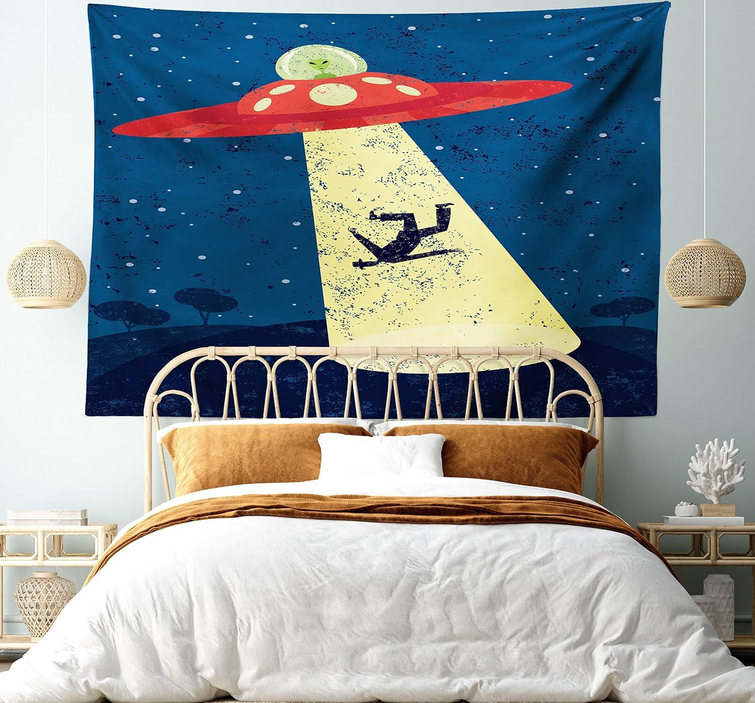 imageAmbesonne Hippie Tapestry Modern Scandi Crescent with Boho Floral and Leaves Greenery Black Cat Fabric Wall Hanging Decor for Bedroom Living Room Dorm 30quot X 45quot Grey Yellow Charcoal GreyBlue and Yellow