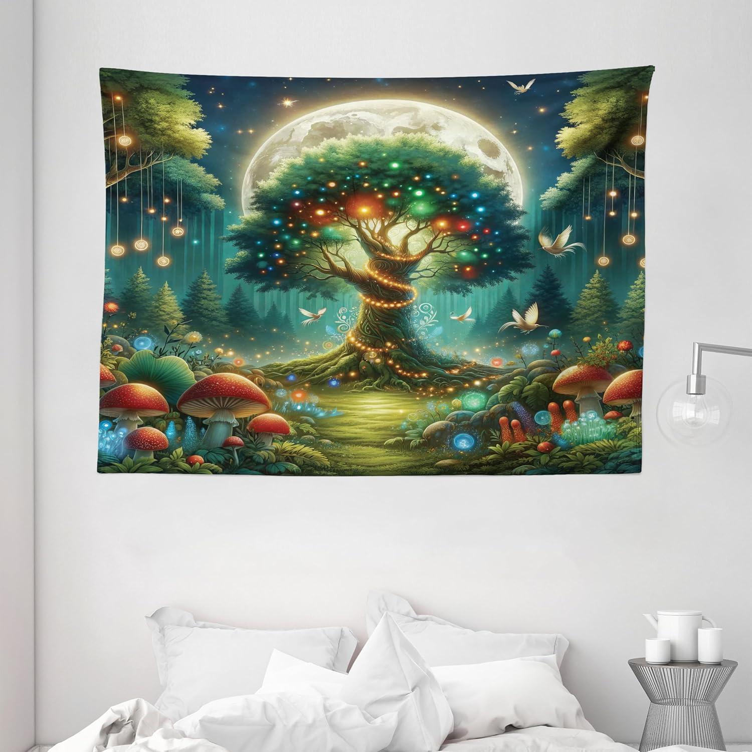 imageAmbesonne Hippie Tapestry Modern Scandi Crescent with Boho Floral and Leaves Greenery Black Cat Fabric Wall Hanging Decor for Bedroom Living Room Dorm 30quot X 45quot Grey Yellow Charcoal GreyRedwood Olive Green
