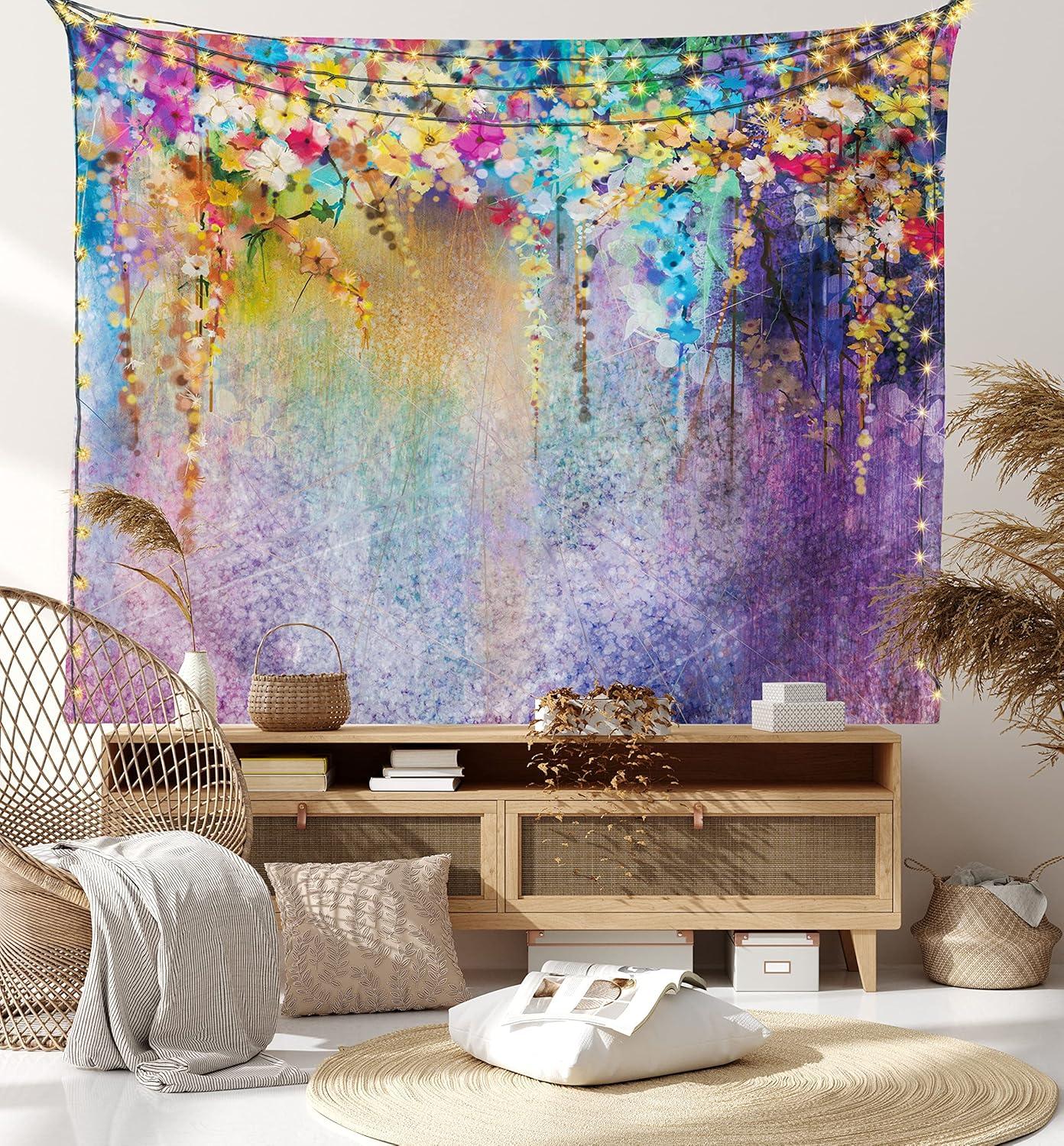 imageAmbesonne Hippie Tapestry Modern Scandi Crescent with Boho Floral and Leaves Greenery Black Cat Fabric Wall Hanging Decor for Bedroom Living Room Dorm 30quot X 45quot Grey Yellow Charcoal GreyBlue Purple