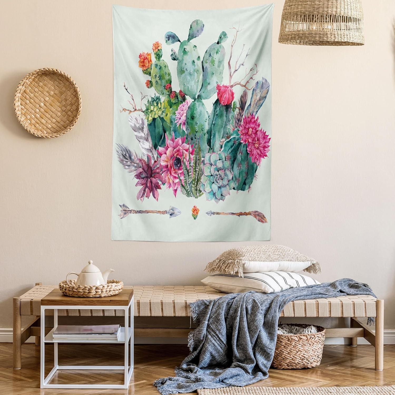 imageAmbesonne Hippie Tapestry Modern Scandi Crescent with Boho Floral and Leaves Greenery Black Cat Fabric Wall Hanging Decor for Bedroom Living Room Dorm 30quot X 45quot Grey Yellow Charcoal GreyRose Green Brown