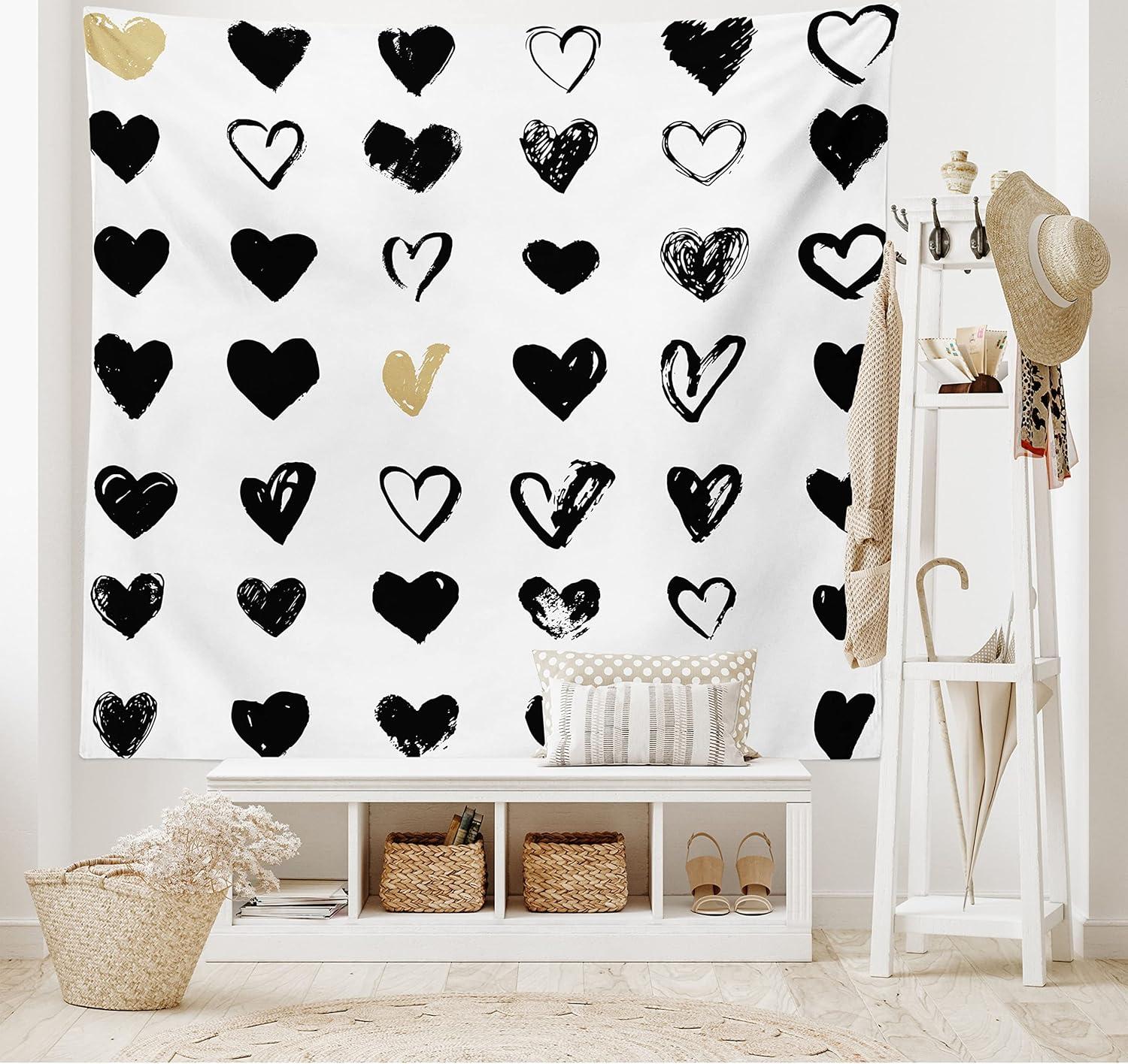 imageAmbesonne Hippie Tapestry Modern Scandi Crescent with Boho Floral and Leaves Greenery Black Cat Fabric Wall Hanging Decor for Bedroom Living Room Dorm 30quot X 45quot Grey Yellow Charcoal GreyTan Black White