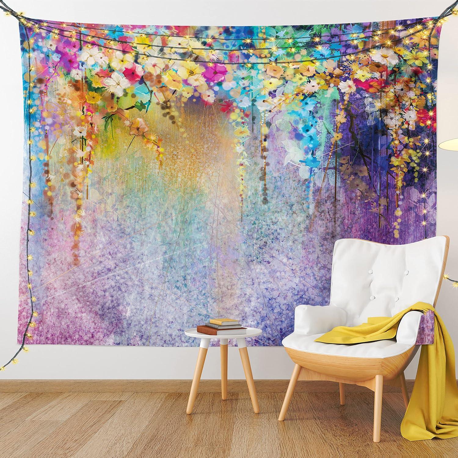 imageAmbesonne Hippie Tapestry Modern Scandi Crescent with Boho Floral and Leaves Greenery Black Cat Fabric Wall Hanging Decor for Bedroom Living Room Dorm 30quot X 45quot Grey Yellow Charcoal GreyBlue Purple