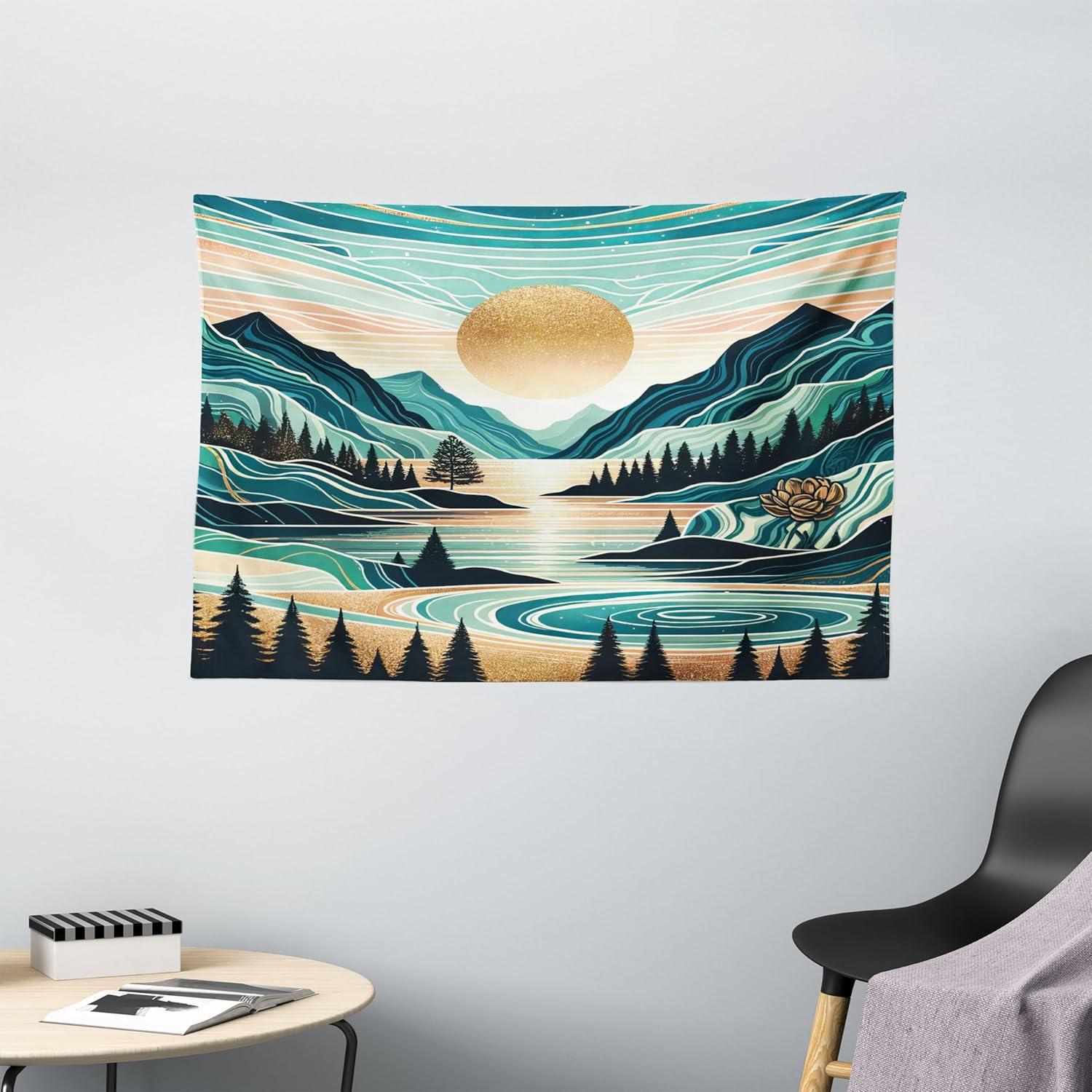 imageAmbesonne Hippie Tapestry Modern Scandi Crescent with Boho Floral and Leaves Greenery Black Cat Fabric Wall Hanging Decor for Bedroom Living Room Dorm 30quot X 45quot Grey Yellow Charcoal GreyTeal Cadet Blue Almond
