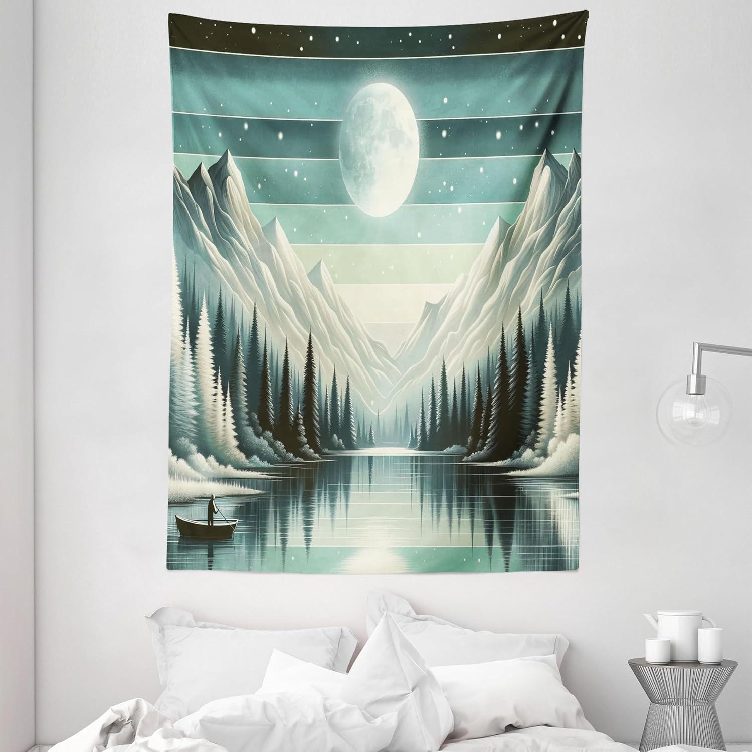 imageAmbesonne Hippie Tapestry Modern Scandi Crescent with Boho Floral and Leaves Greenery Black Cat Fabric Wall Hanging Decor for Bedroom Living Room Dorm 30quot X 45quot Grey Yellow Charcoal GreySeafoam Laurel Green