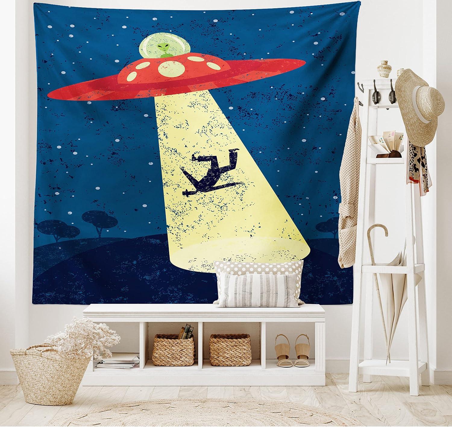 imageAmbesonne Hippie Tapestry Modern Scandi Crescent with Boho Floral and Leaves Greenery Black Cat Fabric Wall Hanging Decor for Bedroom Living Room Dorm 30quot X 45quot Grey Yellow Charcoal GreyBlue and Yellow