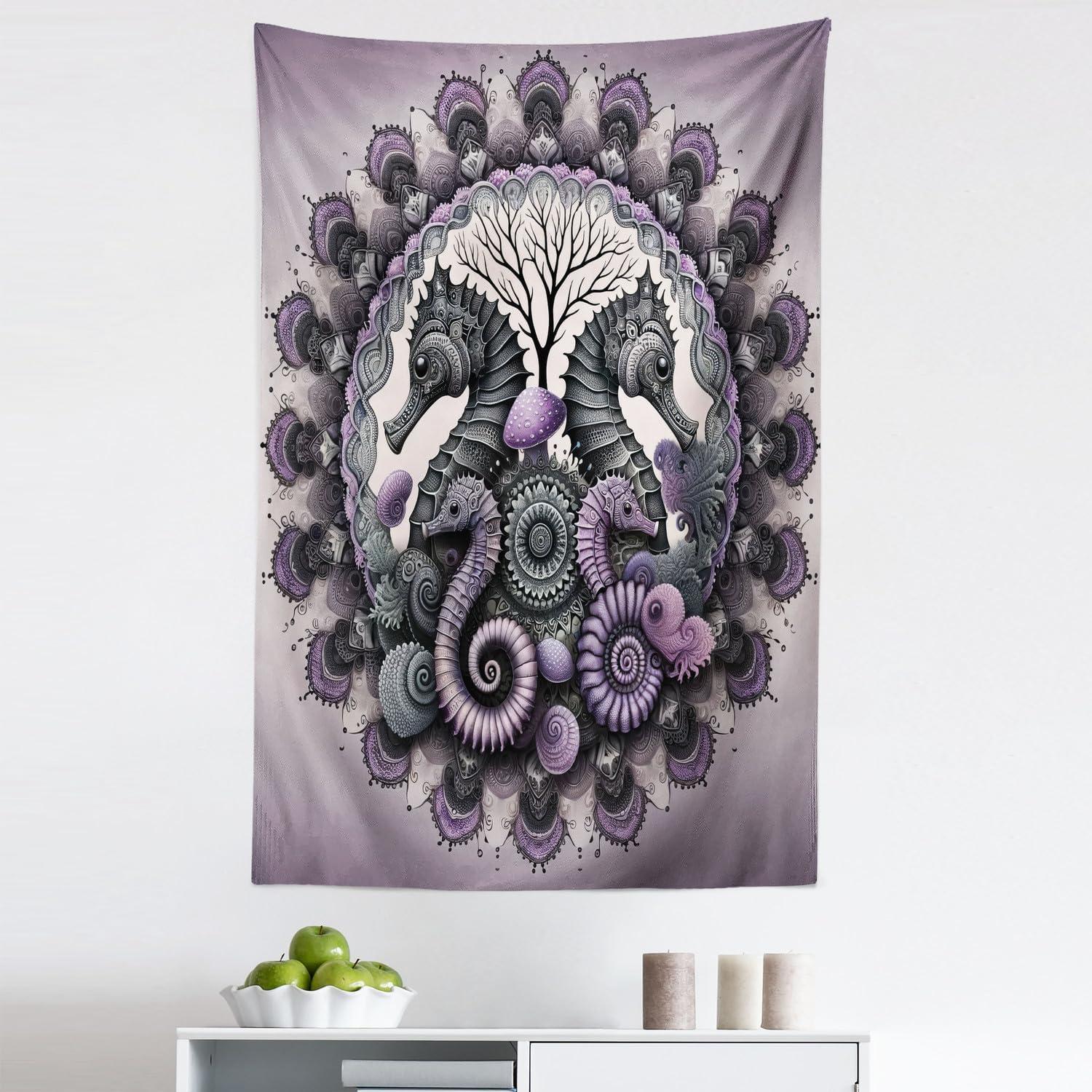imageAmbesonne Hippie Tapestry Modern Scandi Crescent with Boho Floral and Leaves Greenery Black Cat Fabric Wall Hanging Decor for Bedroom Living Room Dorm 30quot X 45quot Grey Yellow Charcoal GreyMauve Grey