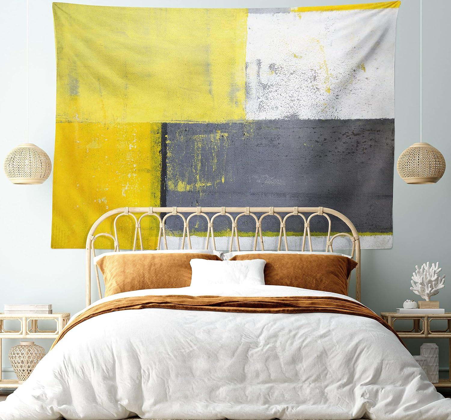 imageAmbesonne Hippie Tapestry Modern Scandi Crescent with Boho Floral and Leaves Greenery Black Cat Fabric Wall Hanging Decor for Bedroom Living Room Dorm 30quot X 45quot Grey Yellow Charcoal GreyGrey Yellow