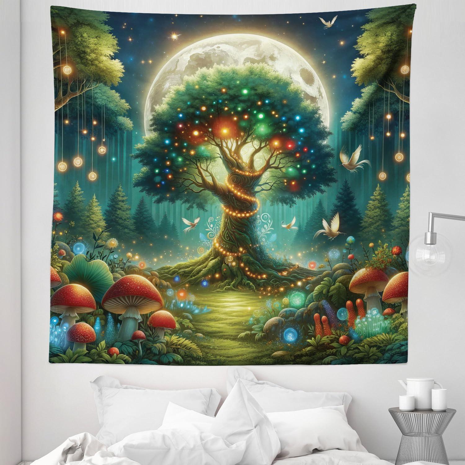 imageAmbesonne Hippie Tapestry Modern Scandi Crescent with Boho Floral and Leaves Greenery Black Cat Fabric Wall Hanging Decor for Bedroom Living Room Dorm 30quot X 45quot Grey Yellow Charcoal GreyRedwood Olive Green