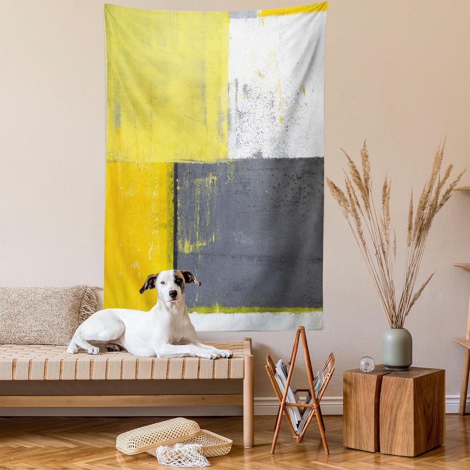 imageAmbesonne Hippie Tapestry Modern Scandi Crescent with Boho Floral and Leaves Greenery Black Cat Fabric Wall Hanging Decor for Bedroom Living Room Dorm 30quot X 45quot Grey Yellow Charcoal GreyGrey Yellow