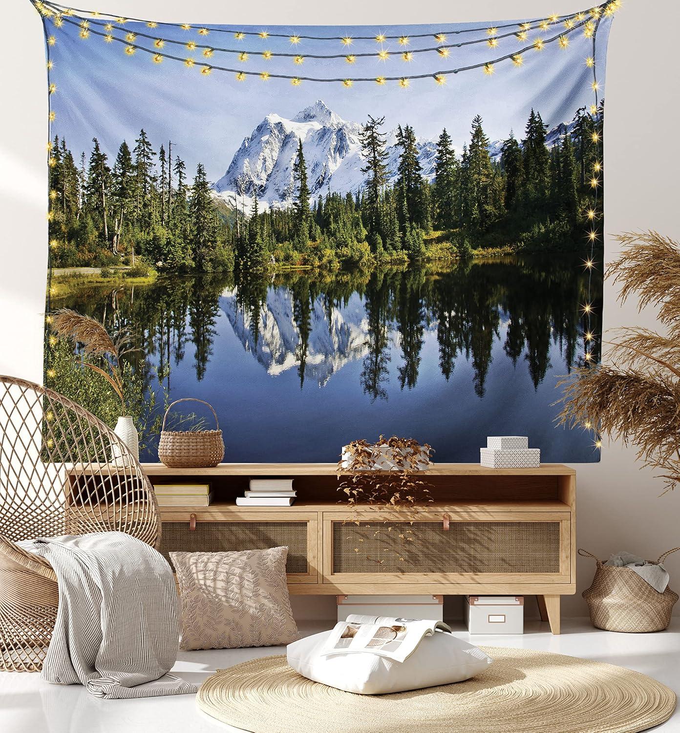 imageAmbesonne Hippie Tapestry Modern Scandi Crescent with Boho Floral and Leaves Greenery Black Cat Fabric Wall Hanging Decor for Bedroom Living Room Dorm 30quot X 45quot Grey Yellow Charcoal GreyGreen Blue White