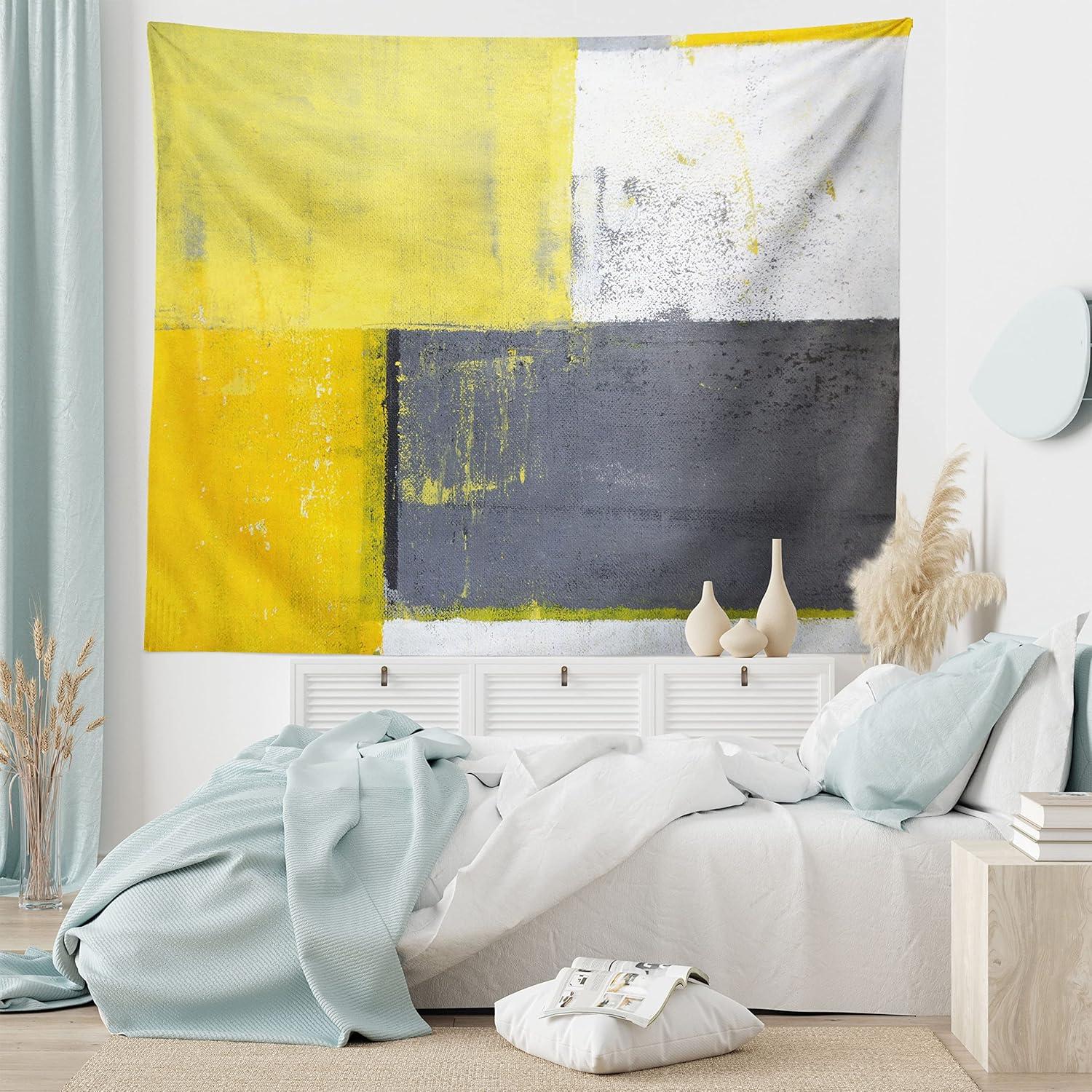 imageAmbesonne Hippie Tapestry Modern Scandi Crescent with Boho Floral and Leaves Greenery Black Cat Fabric Wall Hanging Decor for Bedroom Living Room Dorm 30quot X 45quot Grey Yellow Charcoal GreyGrey Yellow