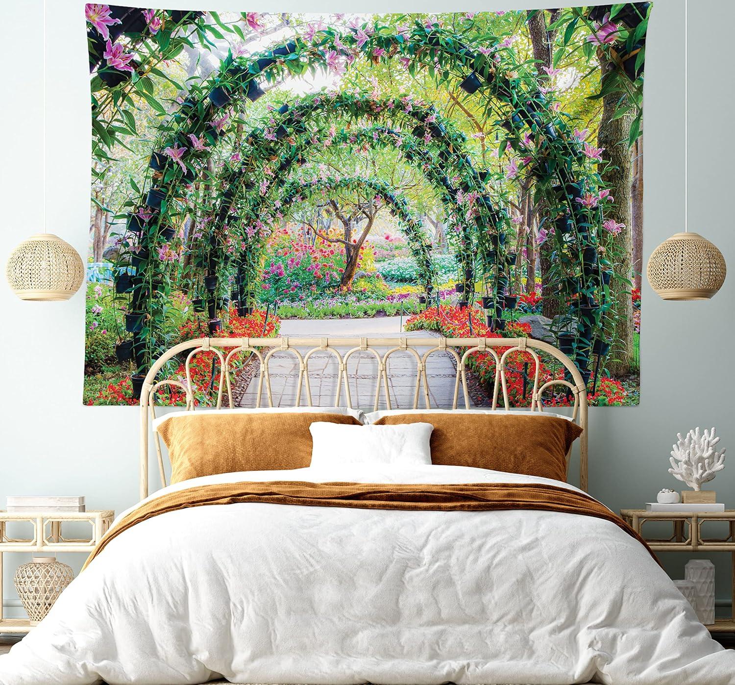 imageAmbesonne Hippie Tapestry Modern Scandi Crescent with Boho Floral and Leaves Greenery Black Cat Fabric Wall Hanging Decor for Bedroom Living Room Dorm 30quot X 45quot Grey Yellow Charcoal GreyGreen Red