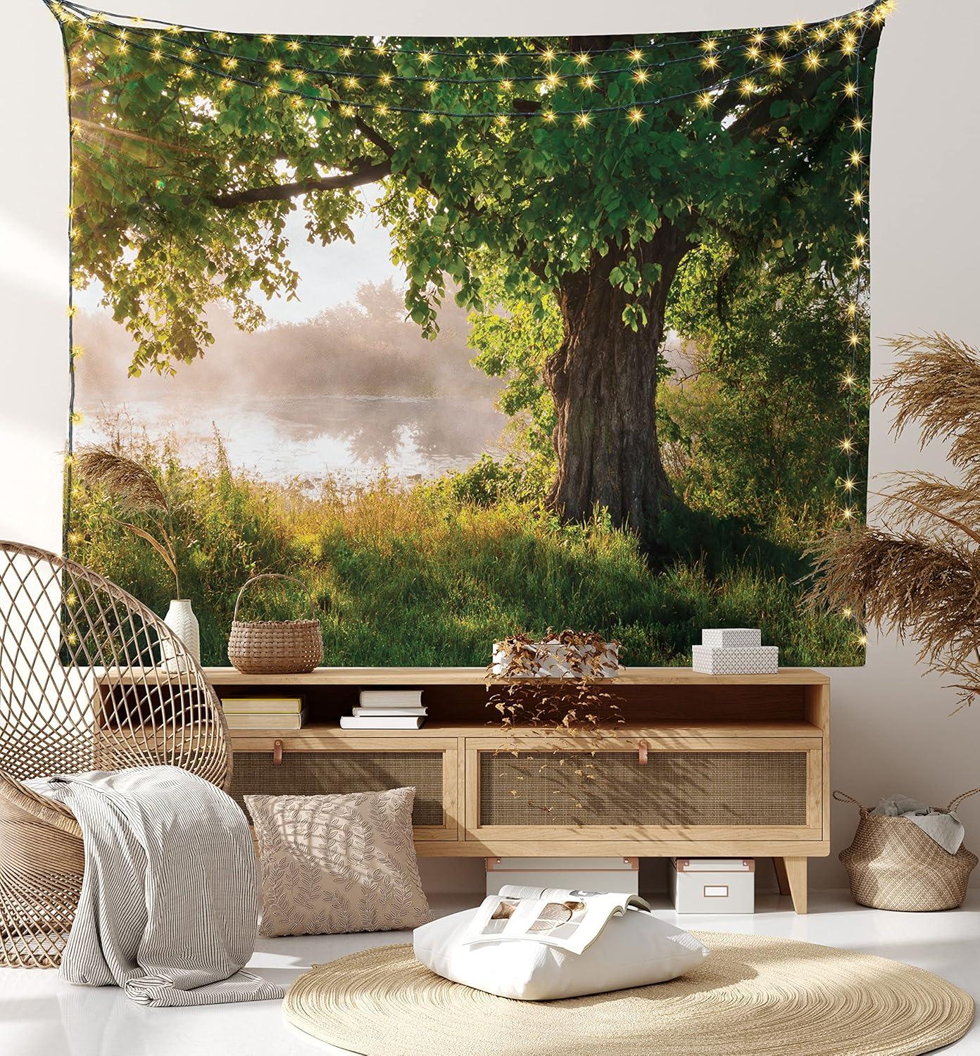 imageAmbesonne Hippie Tapestry Modern Scandi Crescent with Boho Floral and Leaves Greenery Black Cat Fabric Wall Hanging Decor for Bedroom Living Room Dorm 30quot X 45quot Grey Yellow Charcoal GreyBrown Green Dust