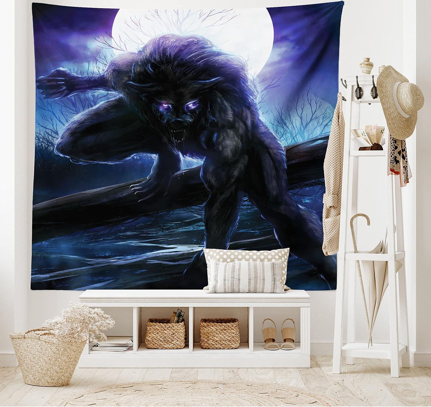 imageAmbesonne Hippie Tapestry Modern Scandi Crescent with Boho Floral and Leaves Greenery Black Cat Fabric Wall Hanging Decor for Bedroom Living Room Dorm 30quot X 45quot Grey Yellow Charcoal GreyPurple Blue