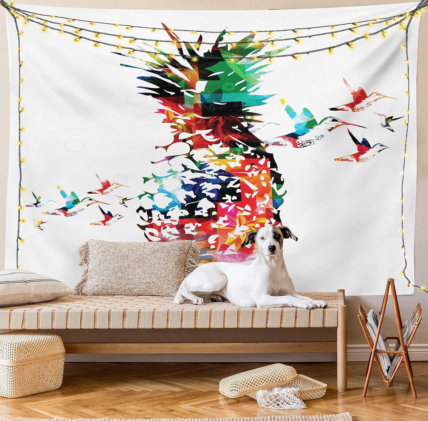 imageAmbesonne Hippie Tapestry Modern Scandi Crescent with Boho Floral and Leaves Greenery Black Cat Fabric Wall Hanging Decor for Bedroom Living Room Dorm 30quot X 45quot Grey Yellow Charcoal GreyMulticolor