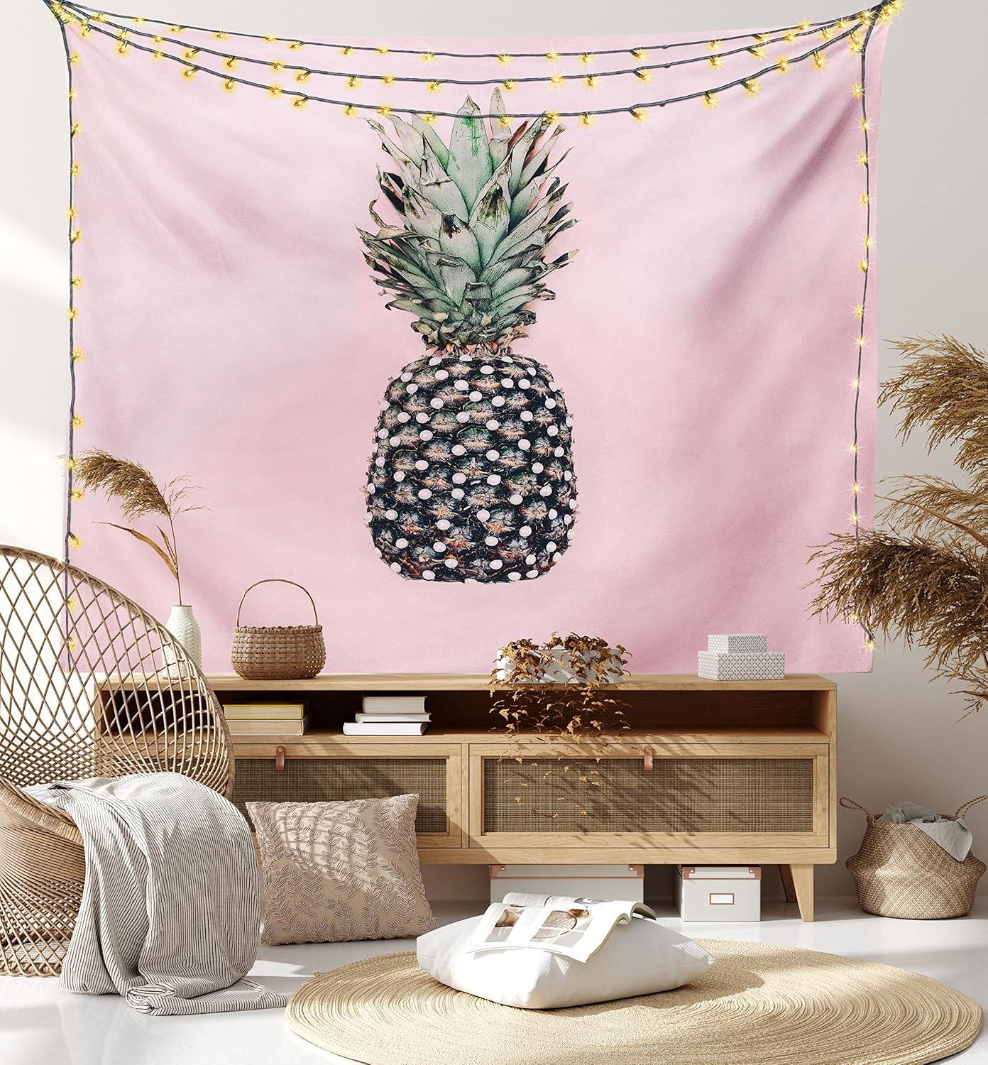 imageAmbesonne Hippie Tapestry Modern Scandi Crescent with Boho Floral and Leaves Greenery Black Cat Fabric Wall Hanging Decor for Bedroom Living Room Dorm 30quot X 45quot Grey Yellow Charcoal GreyPink and Green