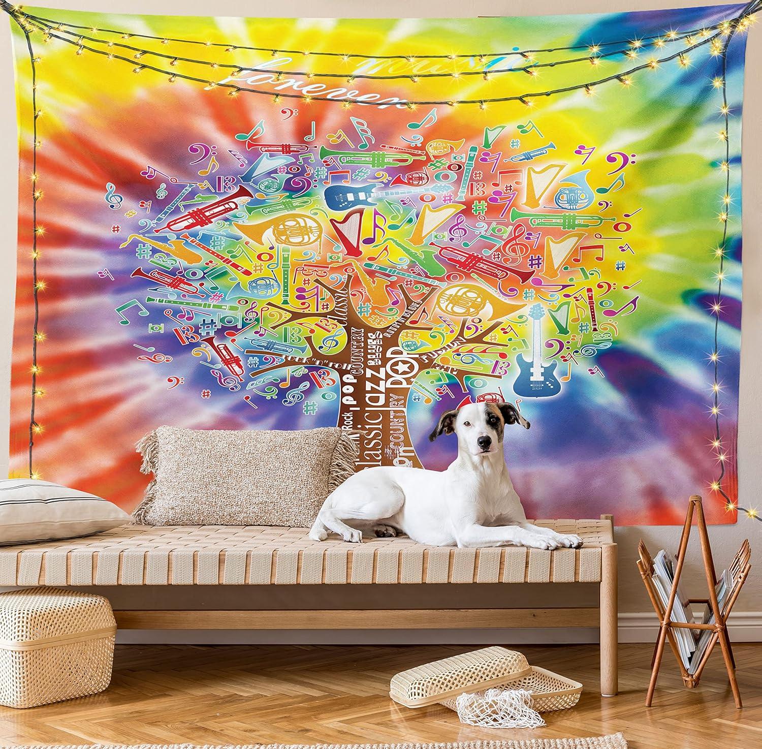 imageAmbesonne Hippie Tapestry Modern Scandi Crescent with Boho Floral and Leaves Greenery Black Cat Fabric Wall Hanging Decor for Bedroom Living Room Dorm 30quot X 45quot Grey Yellow Charcoal GreyYellow Red
