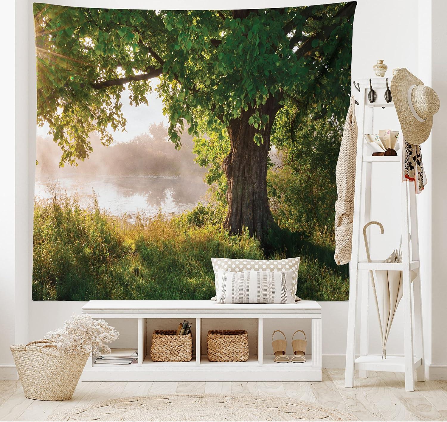 imageAmbesonne Hippie Tapestry Modern Scandi Crescent with Boho Floral and Leaves Greenery Black Cat Fabric Wall Hanging Decor for Bedroom Living Room Dorm 30quot X 45quot Grey Yellow Charcoal GreyBrown Green Dust