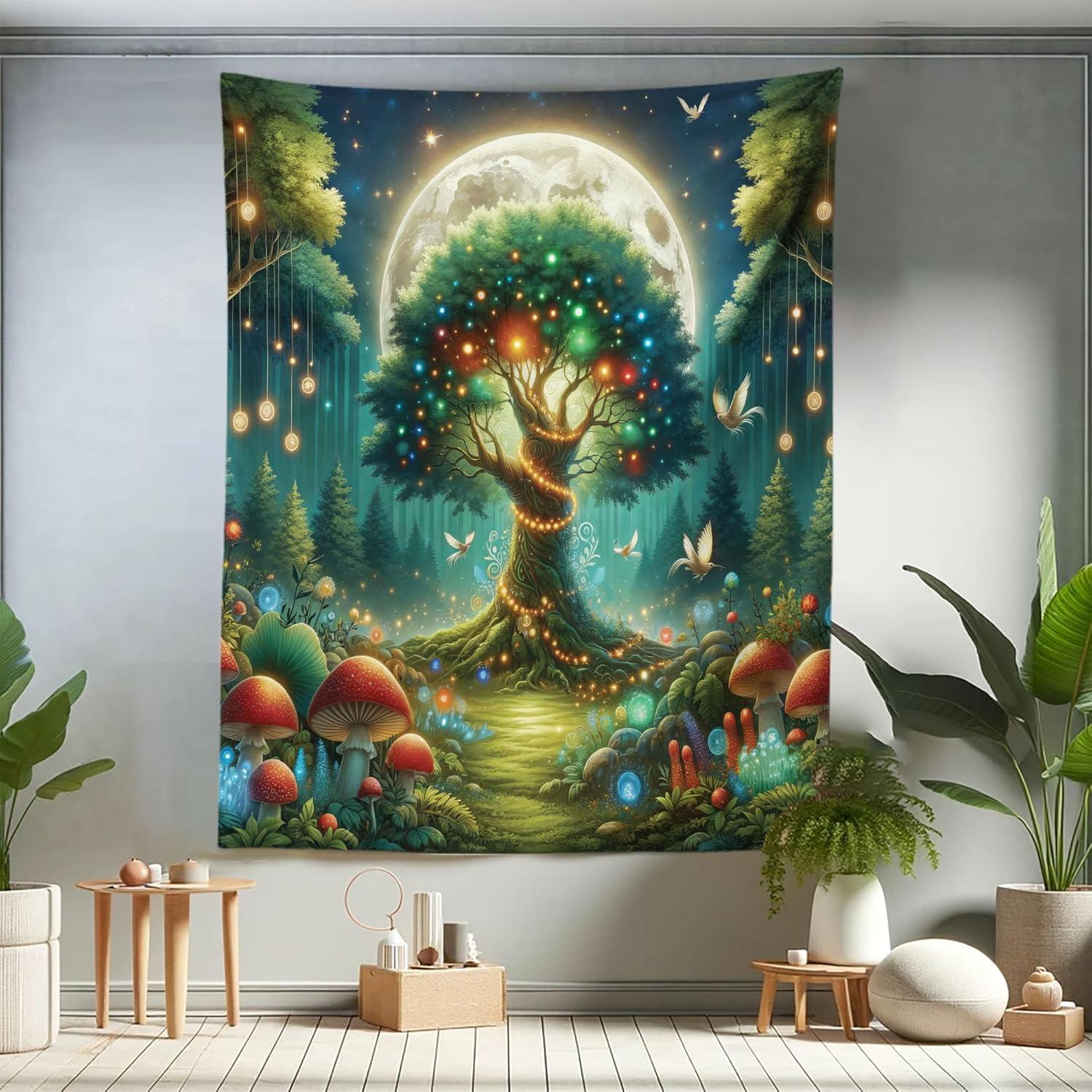 imageAmbesonne Hippie Tapestry Modern Scandi Crescent with Boho Floral and Leaves Greenery Black Cat Fabric Wall Hanging Decor for Bedroom Living Room Dorm 30quot X 45quot Grey Yellow Charcoal GreyRedwood Olive Green