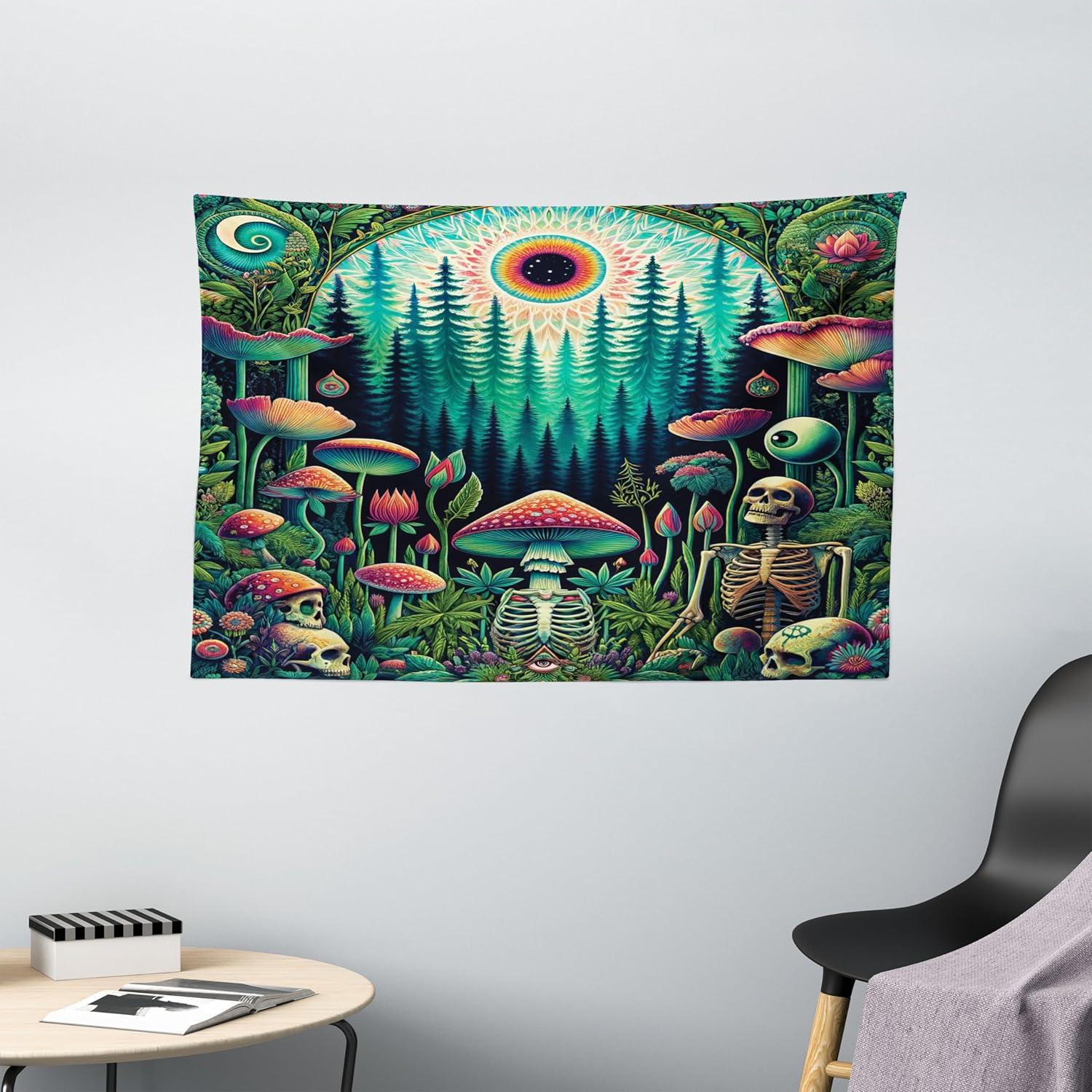 imageAmbesonne Hippie Tapestry Modern Scandi Crescent with Boho Floral and Leaves Greenery Black Cat Fabric Wall Hanging Decor for Bedroom Living Room Dorm 30quot X 45quot Grey Yellow Charcoal GreyFern Green Seafoam Coral