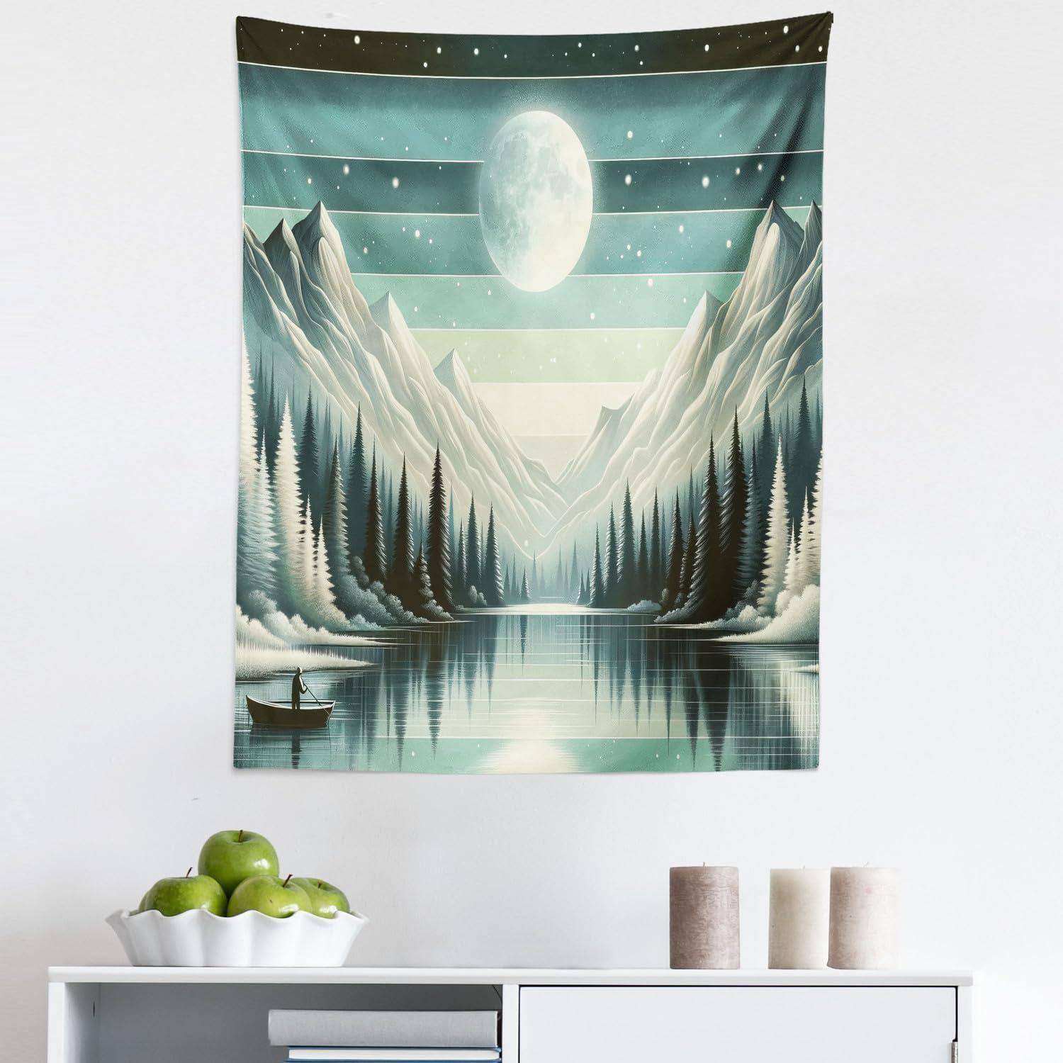 imageAmbesonne Hippie Tapestry Modern Scandi Crescent with Boho Floral and Leaves Greenery Black Cat Fabric Wall Hanging Decor for Bedroom Living Room Dorm 30quot X 45quot Grey Yellow Charcoal GreySeafoam Laurel Green