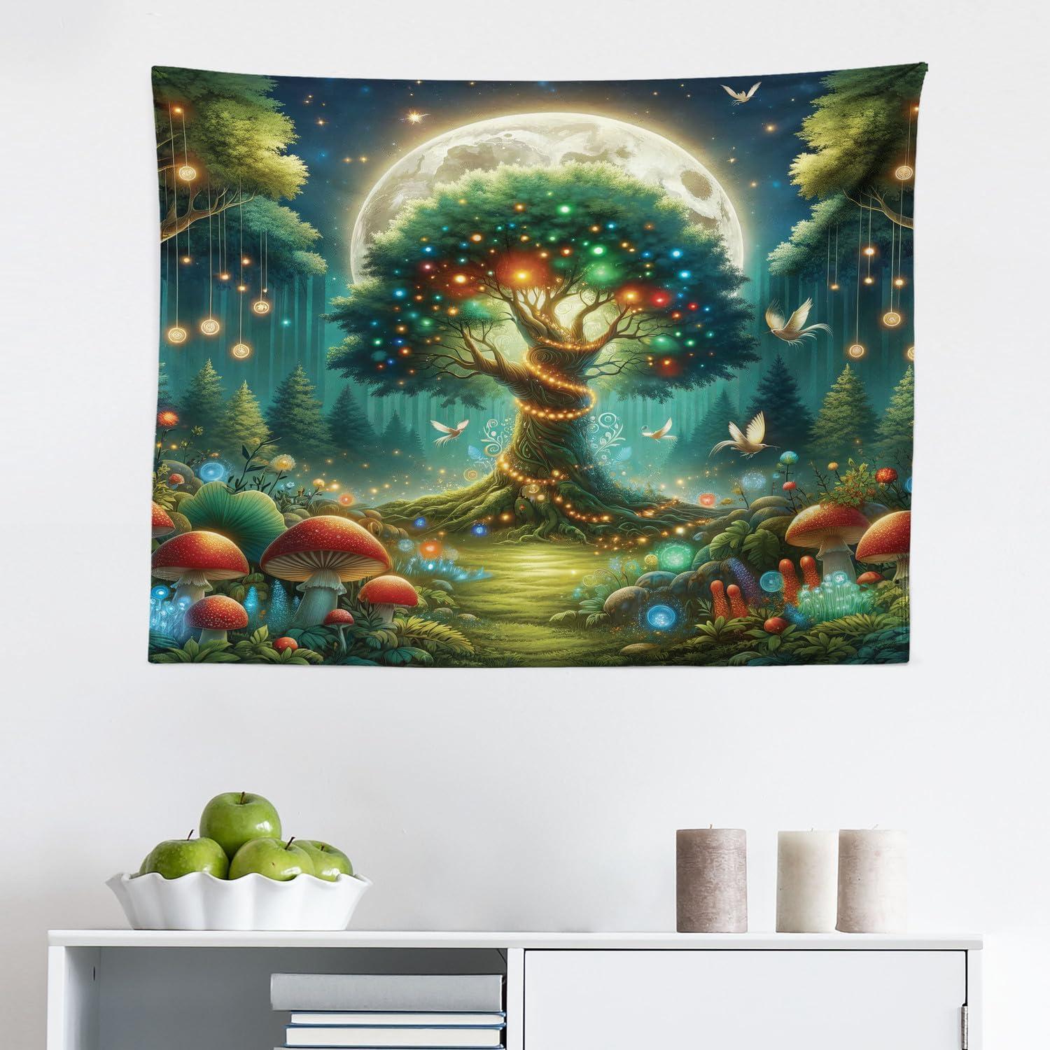 imageAmbesonne Hippie Tapestry Modern Scandi Crescent with Boho Floral and Leaves Greenery Black Cat Fabric Wall Hanging Decor for Bedroom Living Room Dorm 30quot X 45quot Grey Yellow Charcoal GreyRedwood Olive Green