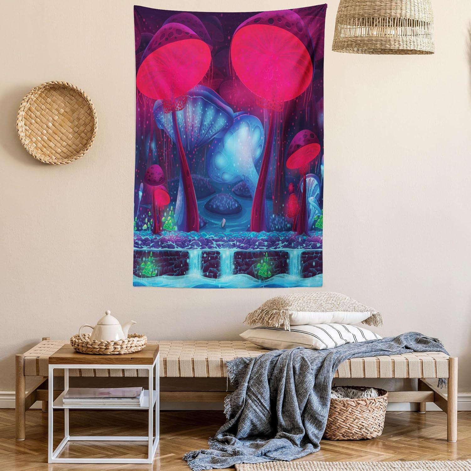 imageAmbesonne Hippie Tapestry Modern Scandi Crescent with Boho Floral and Leaves Greenery Black Cat Fabric Wall Hanging Decor for Bedroom Living Room Dorm 30quot X 45quot Grey Yellow Charcoal GreyBlue Red
