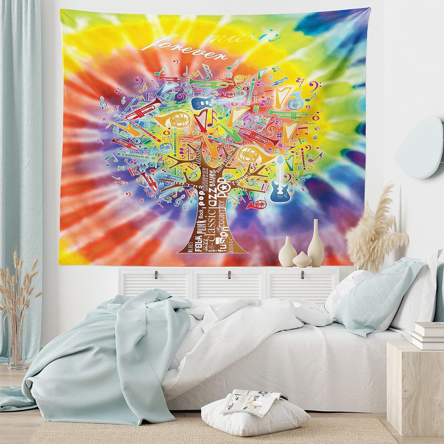 imageAmbesonne Hippie Tapestry Modern Scandi Crescent with Boho Floral and Leaves Greenery Black Cat Fabric Wall Hanging Decor for Bedroom Living Room Dorm 30quot X 45quot Grey Yellow Charcoal GreyYellow Red
