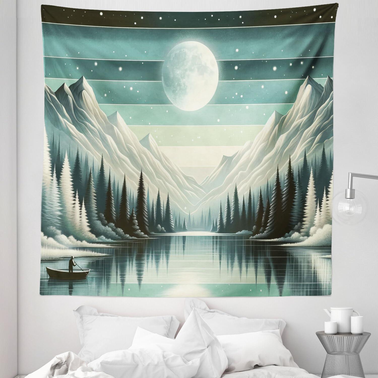 imageAmbesonne Hippie Tapestry Modern Scandi Crescent with Boho Floral and Leaves Greenery Black Cat Fabric Wall Hanging Decor for Bedroom Living Room Dorm 30quot X 45quot Grey Yellow Charcoal GreySeafoam Laurel Green