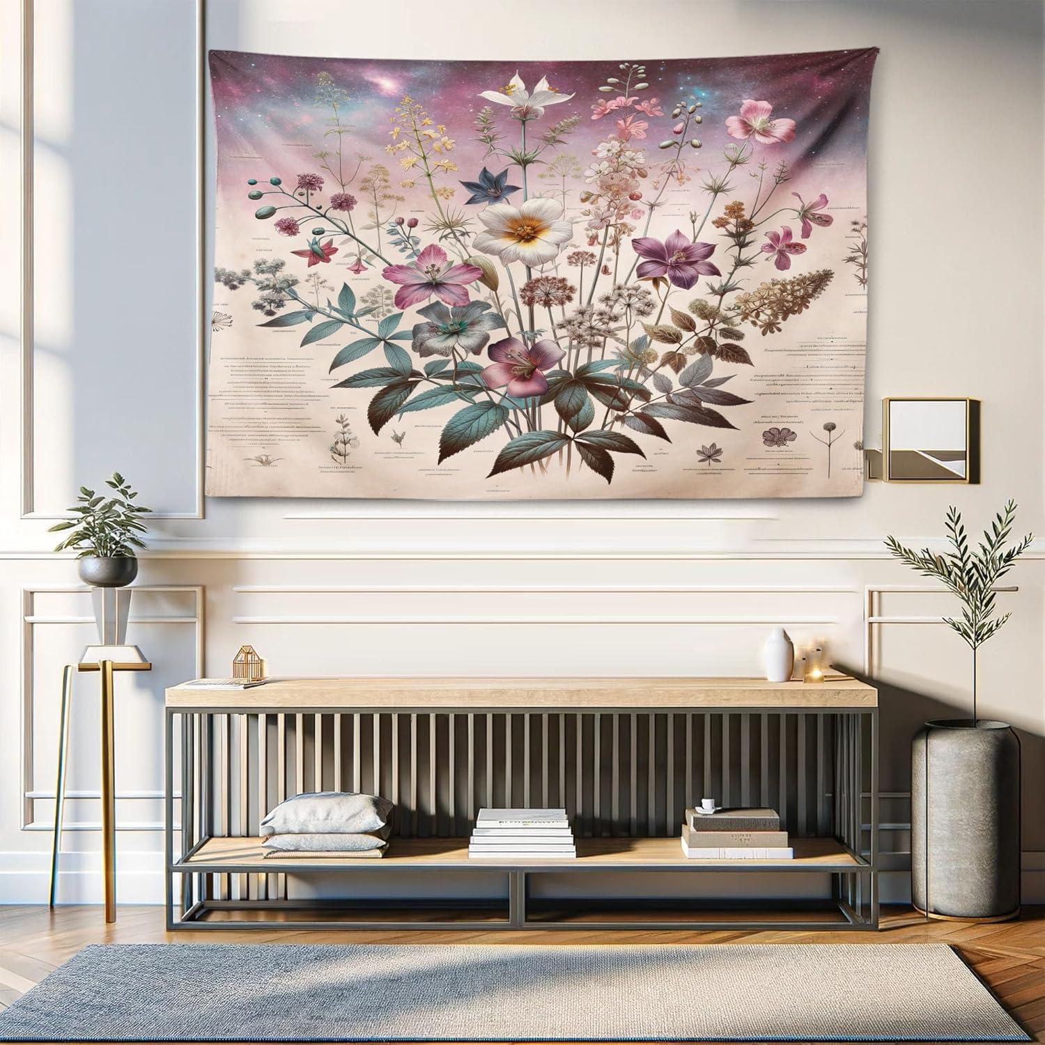 imageAmbesonne Hippie Tapestry Modern Scandi Crescent with Boho Floral and Leaves Greenery Black Cat Fabric Wall Hanging Decor for Bedroom Living Room Dorm 30quot X 45quot Grey Yellow Charcoal GreyMauve Beige Teal