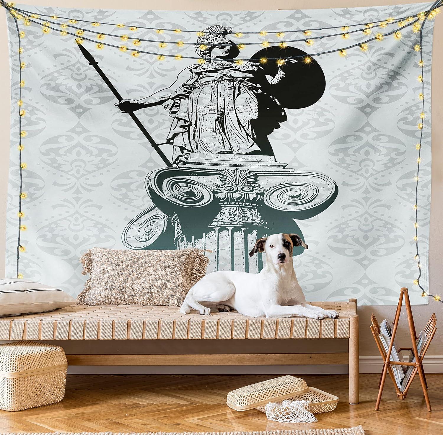 imageAmbesonne Hippie Tapestry Modern Scandi Crescent with Boho Floral and Leaves Greenery Black Cat Fabric Wall Hanging Decor for Bedroom Living Room Dorm 30quot X 45quot Grey Yellow Charcoal GreyPale Turquoise Black