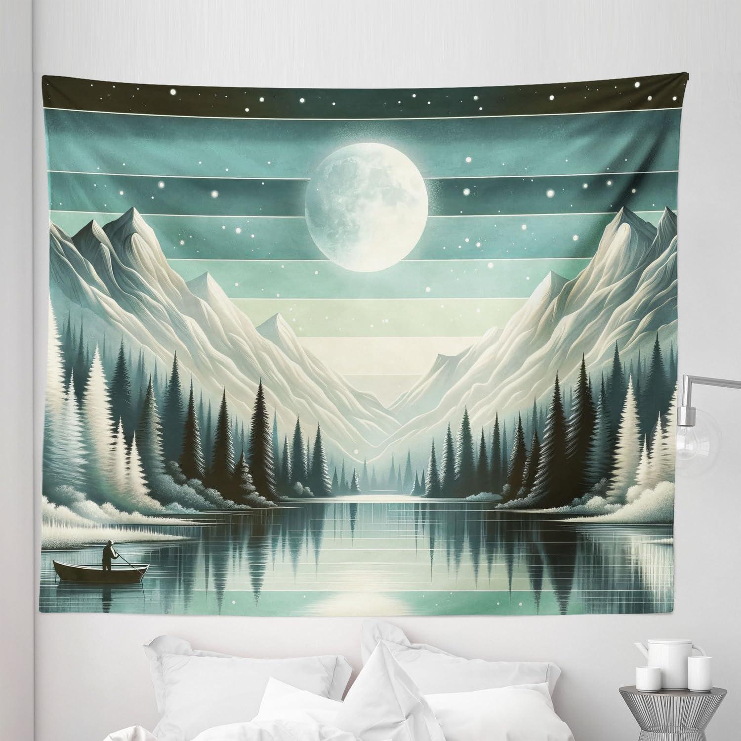 imageAmbesonne Hippie Tapestry Modern Scandi Crescent with Boho Floral and Leaves Greenery Black Cat Fabric Wall Hanging Decor for Bedroom Living Room Dorm 30quot X 45quot Grey Yellow Charcoal GreySeafoam Laurel Green