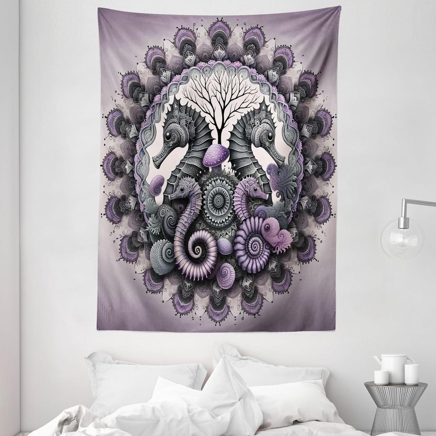 imageAmbesonne Hippie Tapestry Modern Scandi Crescent with Boho Floral and Leaves Greenery Black Cat Fabric Wall Hanging Decor for Bedroom Living Room Dorm 30quot X 45quot Grey Yellow Charcoal GreyMauve Grey