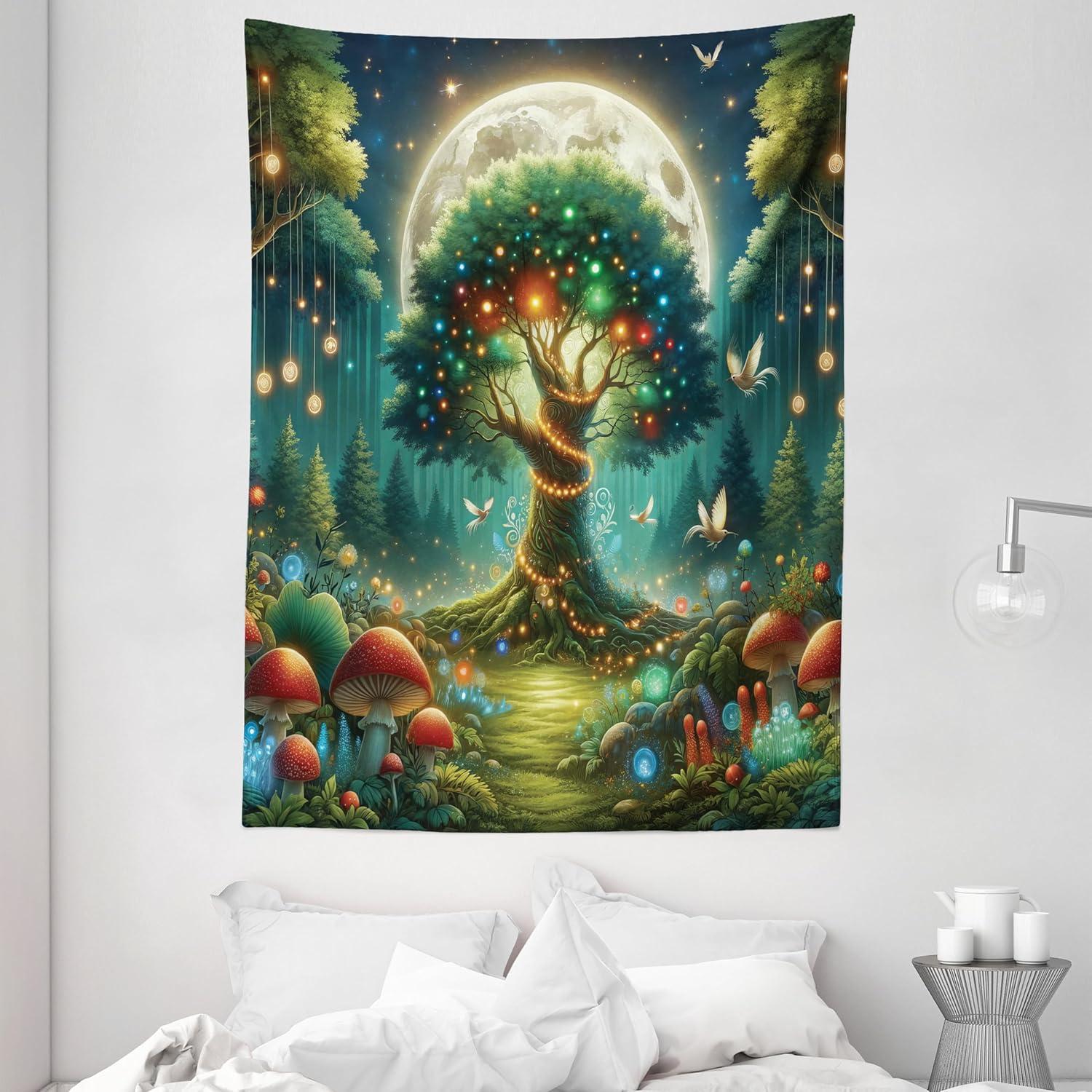 imageAmbesonne Hippie Tapestry Modern Scandi Crescent with Boho Floral and Leaves Greenery Black Cat Fabric Wall Hanging Decor for Bedroom Living Room Dorm 30quot X 45quot Grey Yellow Charcoal GreyRedwood Olive Green