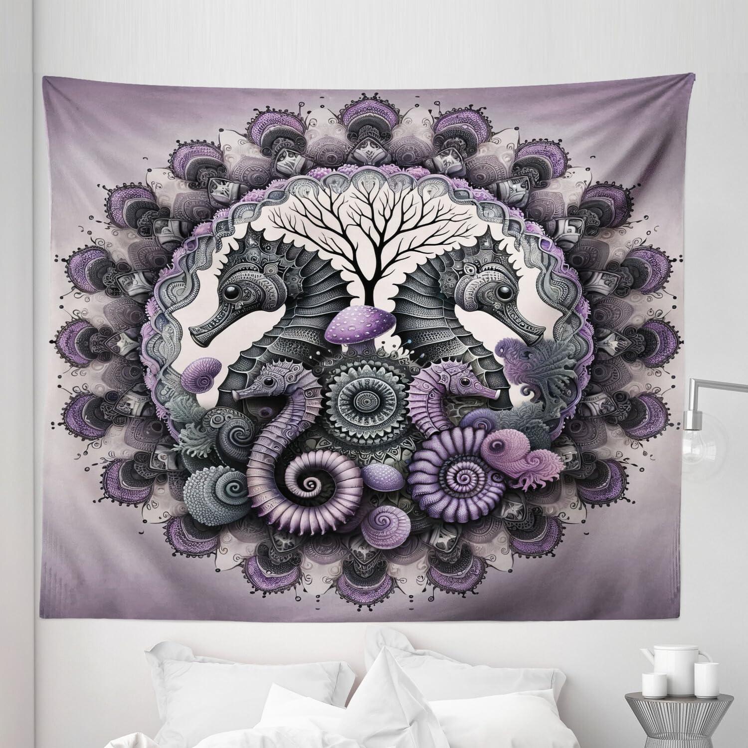imageAmbesonne Hippie Tapestry Modern Scandi Crescent with Boho Floral and Leaves Greenery Black Cat Fabric Wall Hanging Decor for Bedroom Living Room Dorm 30quot X 45quot Grey Yellow Charcoal GreyMauve Grey