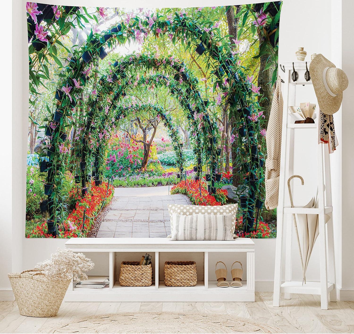 imageAmbesonne Hippie Tapestry Modern Scandi Crescent with Boho Floral and Leaves Greenery Black Cat Fabric Wall Hanging Decor for Bedroom Living Room Dorm 30quot X 45quot Grey Yellow Charcoal GreyGreen Red
