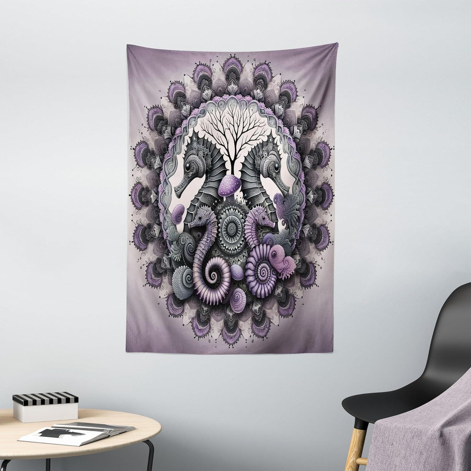 imageAmbesonne Hippie Tapestry Modern Scandi Crescent with Boho Floral and Leaves Greenery Black Cat Fabric Wall Hanging Decor for Bedroom Living Room Dorm 30quot X 45quot Grey Yellow Charcoal GreyMauve Grey