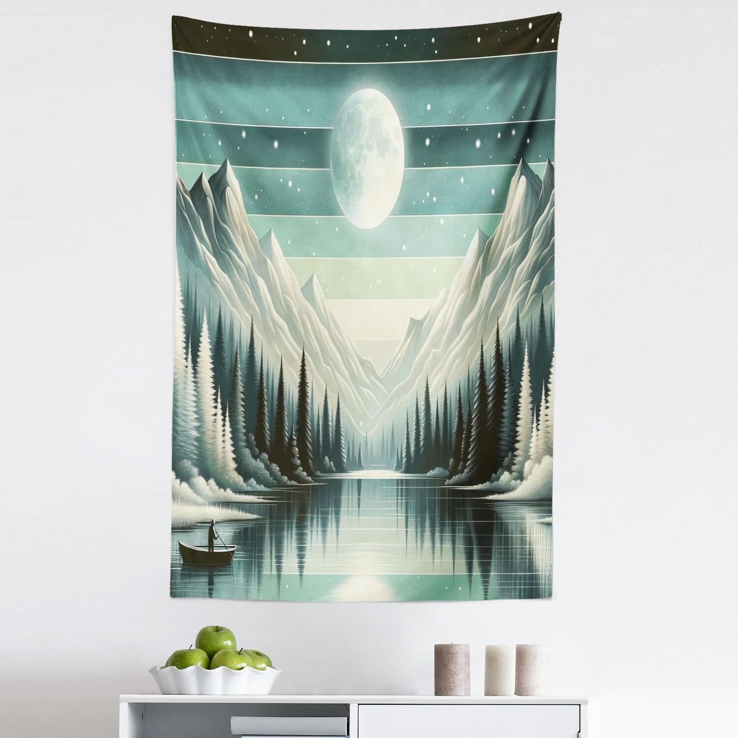 imageAmbesonne Hippie Tapestry Modern Scandi Crescent with Boho Floral and Leaves Greenery Black Cat Fabric Wall Hanging Decor for Bedroom Living Room Dorm 30quot X 45quot Grey Yellow Charcoal GreySeafoam Laurel Green