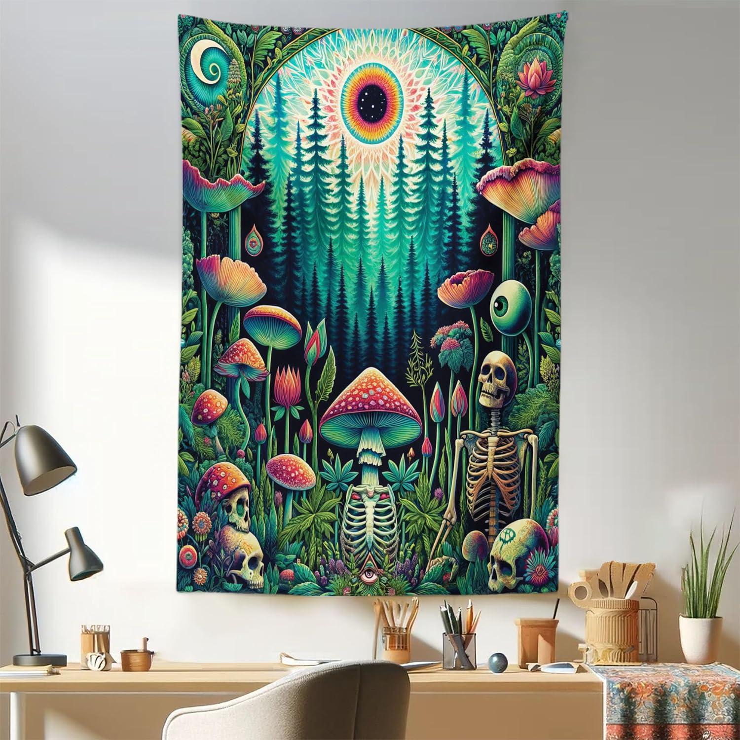 imageAmbesonne Hippie Tapestry Modern Scandi Crescent with Boho Floral and Leaves Greenery Black Cat Fabric Wall Hanging Decor for Bedroom Living Room Dorm 30quot X 45quot Grey Yellow Charcoal GreyFern Green Seafoam Coral